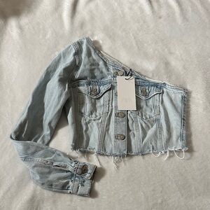 Zara Denim One-Shoulder Jacket in Light Blue New